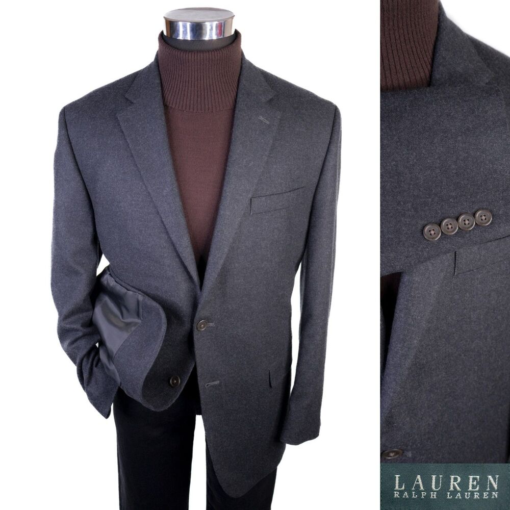 Lauren Ralph Lauren Blazer 43R Gray Wool Cashmere Solid Sport Coat 2-Button